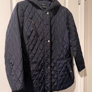 DKNY Women's Quilted Dark Blue Puffer Jacket